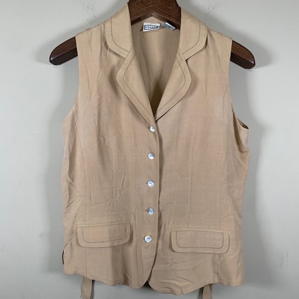 Vintage Edward 100% Silk Beige Vest Size Medium Old Money Preppy Minimalist